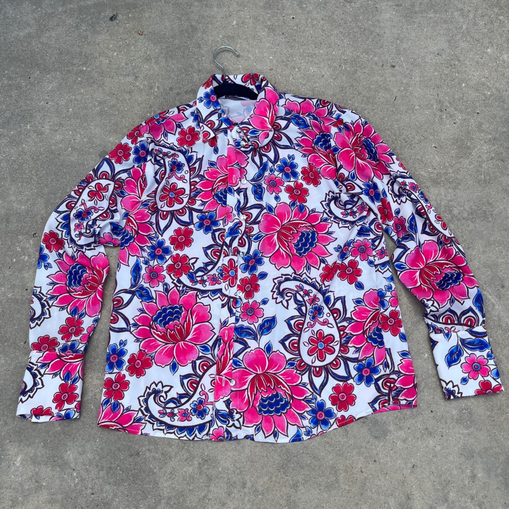 ZARA Bold Floral Long Sleeve Button-Up Blouse